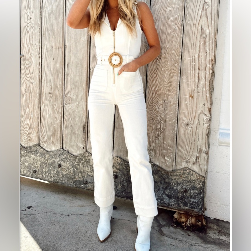 Jacksonville Cropped Jumpsuit Size Small White Denim